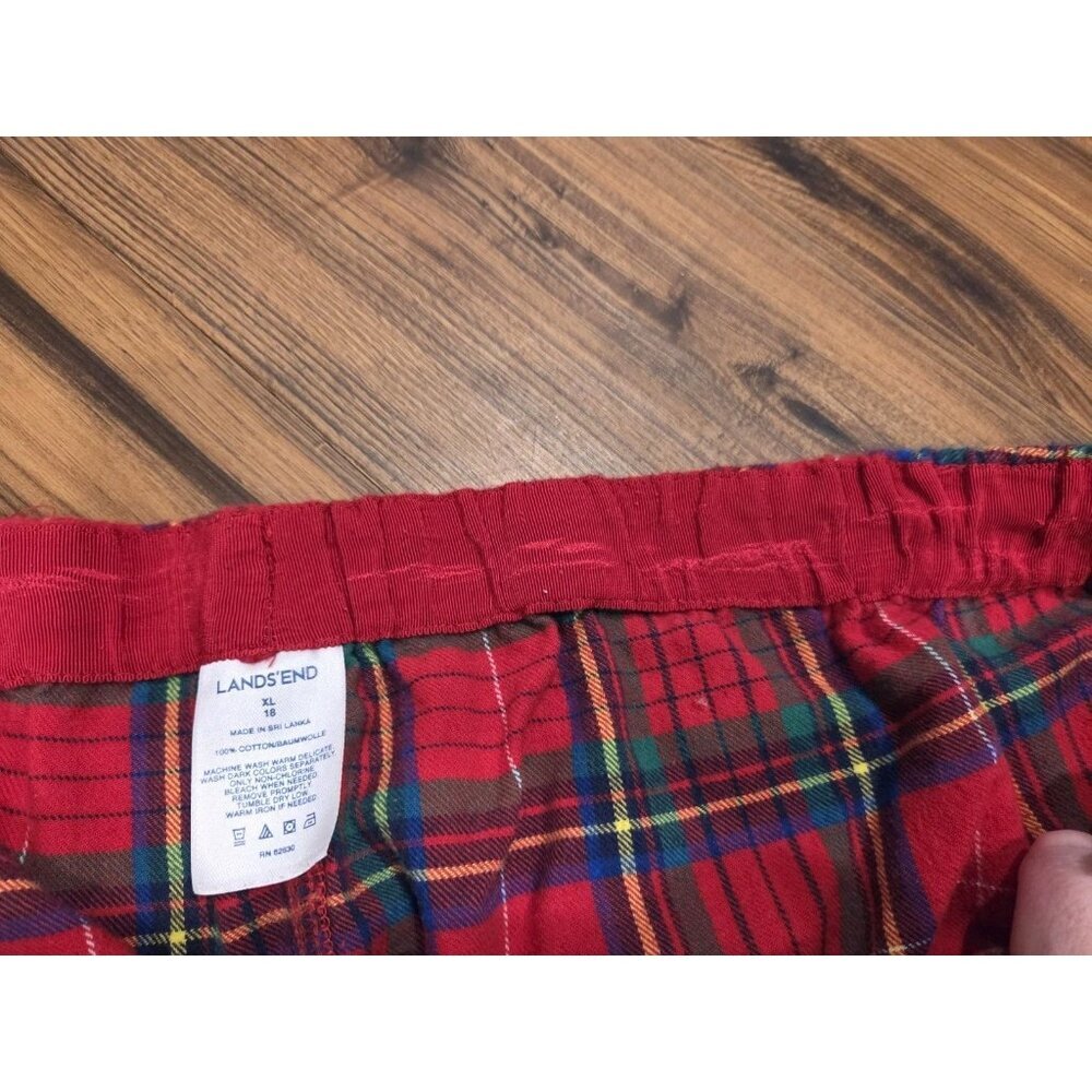 Lands’ End Red Plaid Flannel Pajama Set XL Cotton Button Up PJs Holiday - Picture 8 of 8